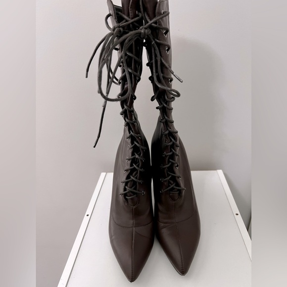 Nasty Gal Mid Calf Tie Up Brown Boots - Picture 2 of 4